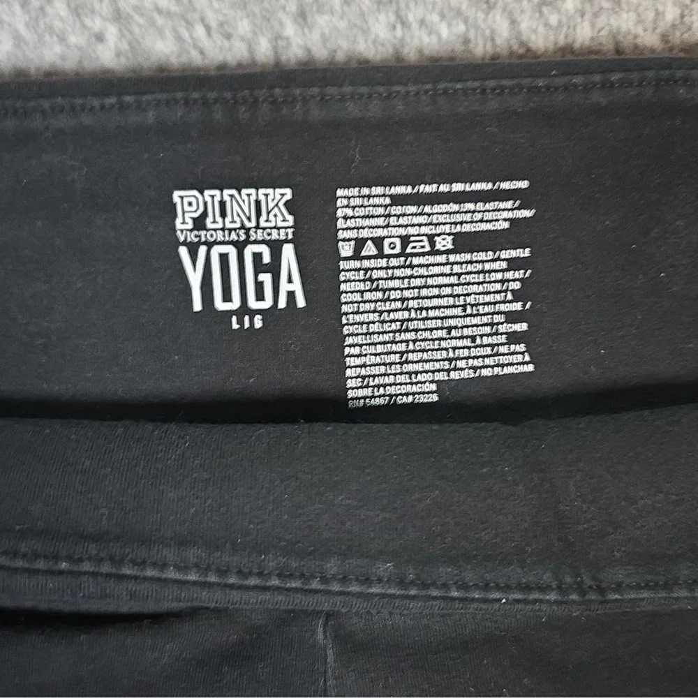 PINK Victoria's Secret PINK Yoga Leggings Black Purple Logo Waist L/G High